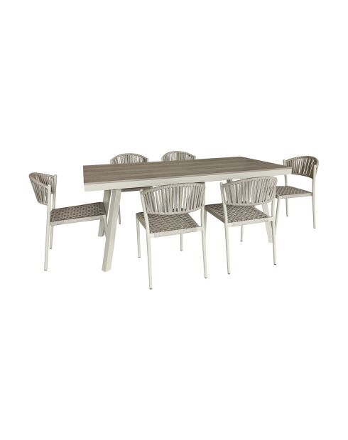Ensemble table en aluminium et 6 chaises en corde Figari taupe