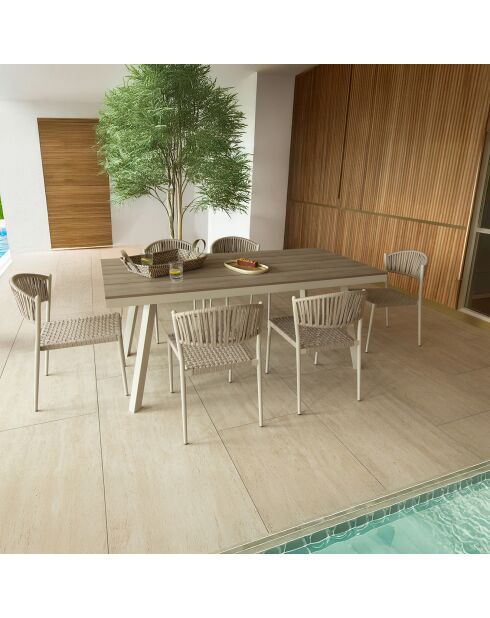 Ensemble table en aluminium et 6 chaises en corde Figari taupe