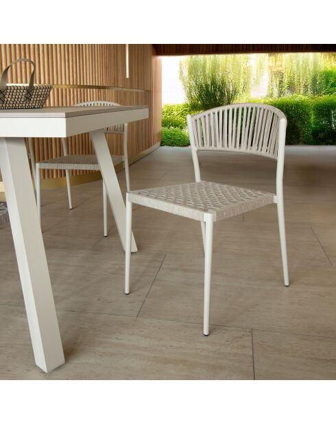 Ensemble table en aluminium et 6 chaises en corde Figari taupe