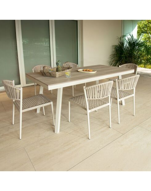 Ensemble table en aluminium et 6 chaises en corde Figari taupe