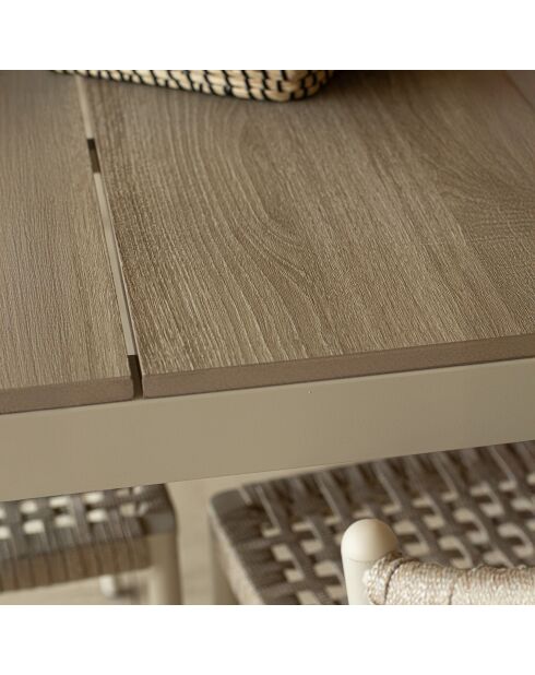 Ensemble table en aluminium et 6 chaises en corde Figari taupe