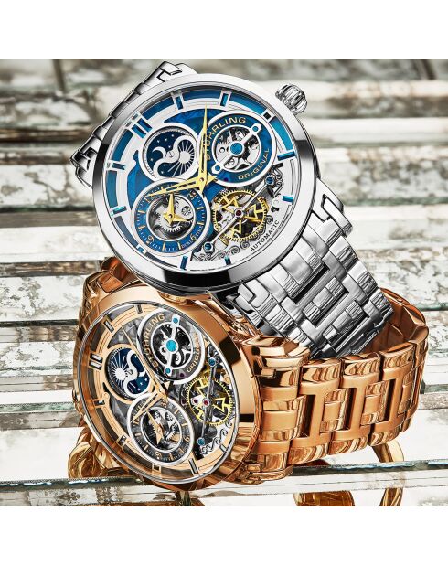 Montre, Luciano 371B Automatique Squelette 46mm Rose Acier inoxydable Bracelet