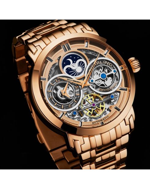 Montre, Luciano 371B Automatique Squelette 46mm Rose Acier inoxydable Bracelet