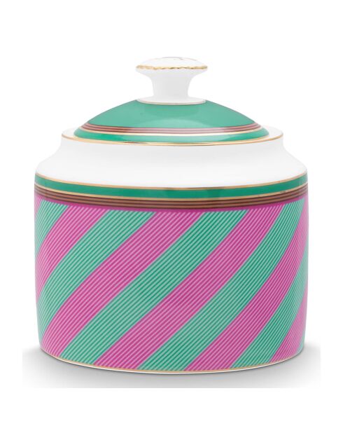 Pip Chique Stripes Zuckerdose aus Porzellan grün - 9,2x12x11,3 cm