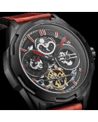 Montre Homme en Cuir Navigator Automatique Double Fuseau Squelette rouge/noir