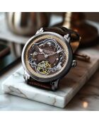 Montre Homme en Cuir Gardien du Temps Céleste 1017 Double Fuseau Horaire Automatique marron