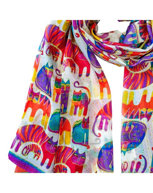 Foularrd 100% Soie Catsy multicolore - 170x85 cm