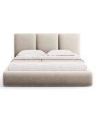 Lit Coffre en Velours Avec Tête de Lit Nicolas beige clair  -  220x160x100 cm