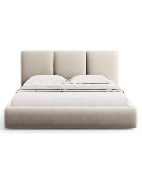 Lit Coffre en Velours Avec Tête de Lit Nicolas beige clair  -  220x160x100 cm