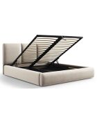 Lit Coffre en Velours Avec Tête de Lit Nicolas beige clair  -  220x160x100 cm