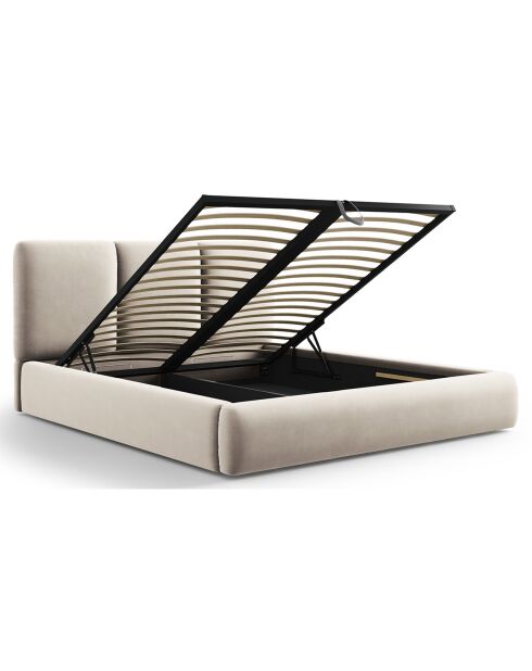 Lit Coffre en Velours Avec Tête de Lit Nicolas beige clair  -  220x160x100 cm