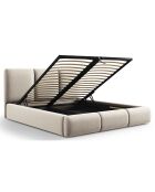 Lit Coffre en Velours Avec Tête de Lit Nicolas beige clair  -  220x160x100 cm