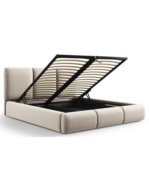 Lit Coffre en Velours Avec Tête de Lit Nicolas beige clair  -  220x160x100 cm