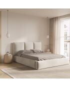 Lit Coffre en Velours Avec Tête de Lit Nicolas beige clair  -  220x160x100 cm