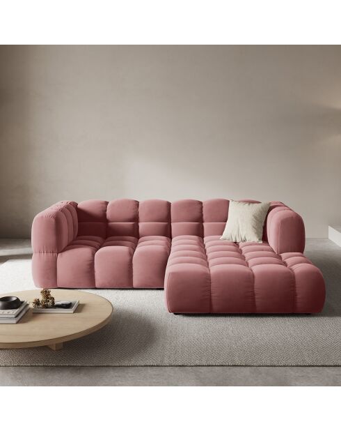 Canapé D'Angle Droit Velours Sky 3 Places saumon  -  244x162x75 cm