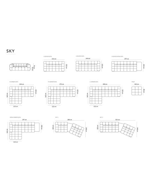 Sky Velvet 3-zitsbank in zalmkleur, rechts, 244x162x75 cm