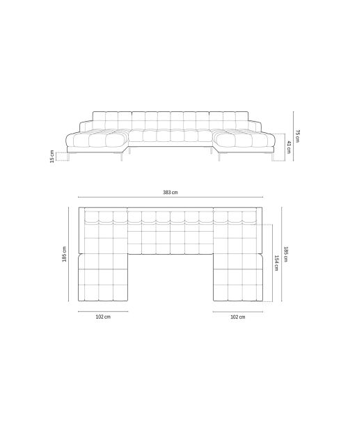Canapé Panoramique Bali 7 Places noir  -  383x185x75 cm