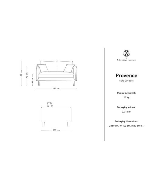 Canapé Velours Provence 2 Places lavande  -  148x100x92 cm