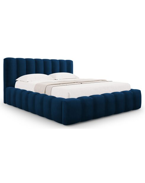 Lit Coffre en Velours Avec Tête de Lit Ludivine bleu roi  -  230x185x94 cm