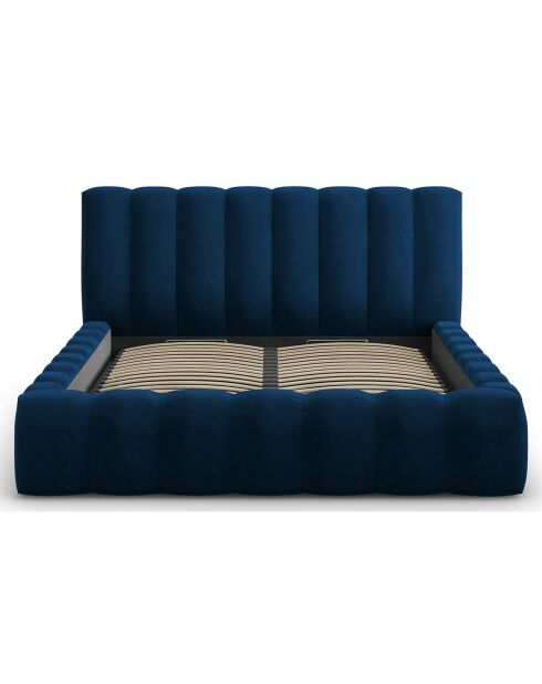 Lit Coffre en Velours Avec Tête de Lit Ludivine bleu roi  -  230x185x94 cm