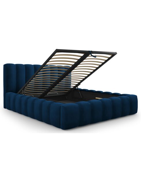 Lit Coffre en Velours Avec Tête de Lit Ludivine bleu roi  -  230x185x94 cm