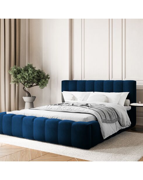 Lit Coffre en Velours Avec Tête de Lit Ludivine bleu roi  -  230x185x94 cm