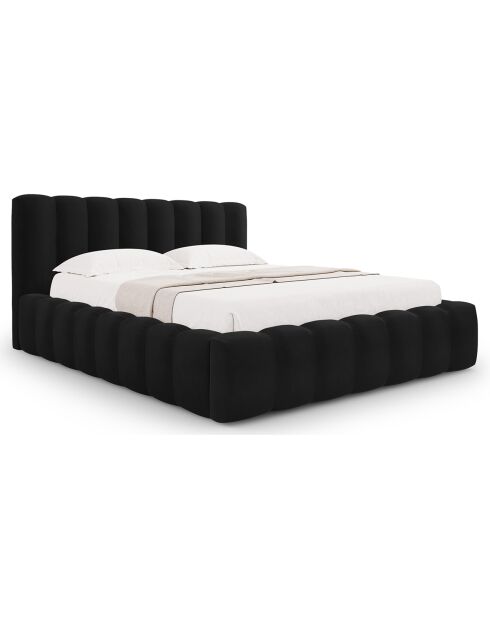Lit Coffre en Velours Avec Tête de Lit Ludivine noir  -  230x205x94 cm