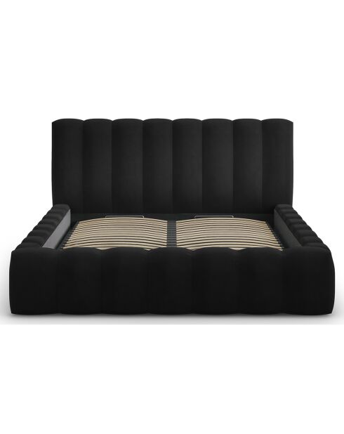 Lit Coffre en Velours Avec Tête de Lit Ludivine noir  -  230x205x94 cm