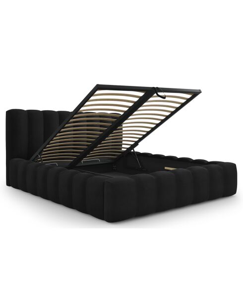 Lit Coffre en Velours Avec Tête de Lit Ludivine noir  -  230x205x94 cm