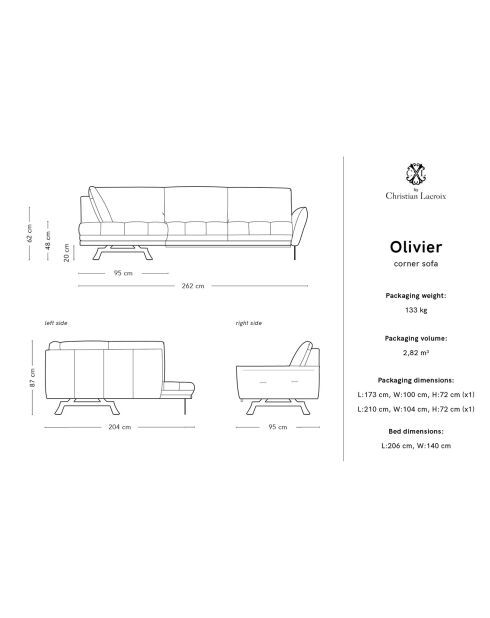 Canapé D'Angle Gauche Modulaire Olivier 5 Places marron  -  262x204x87 cm