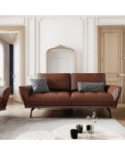 Canapé En Cuir Véritable Olivier 3 Places marron  -  188x95x87 cm