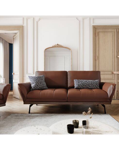 Canapé En Cuir Véritable Olivier 3 Places marron  -  188x95x87 cm