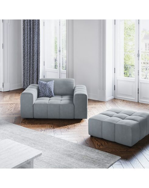 Pouf en Velours Luc 1 Place bleu clair  -  80x102x40 cm