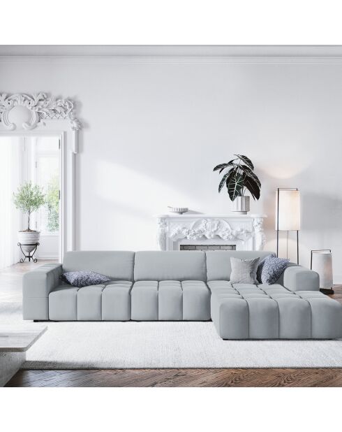 Canapé D'Angle Droit Velours Luc 4 Places bleu clair  -  284x166x70 cm