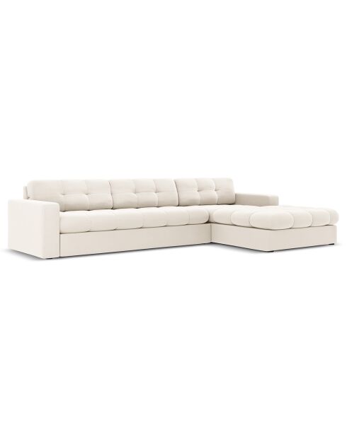 Canapé D'Angle Droit Velours Yohan 4 Places beige clair  -  236x160x72 cm