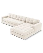 Canapé D'Angle Droit Velours Yohan 4 Places beige clair  -  236x160x72 cm