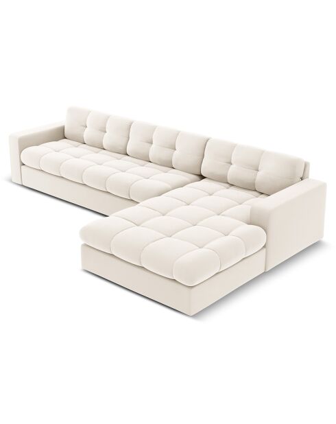 Canapé D'Angle Droit Velours Yohan 4 Places beige clair  -  236x160x72 cm