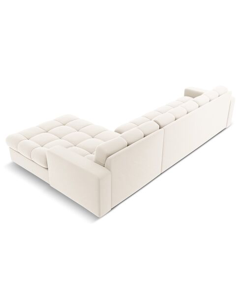 Canapé D'Angle Droit Velours Yohan 4 Places beige clair  -  236x160x72 cm