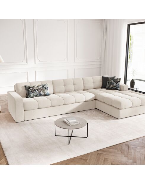 Canapé D'Angle Droit Velours Yohan 4 Places beige clair  -  236x160x72 cm