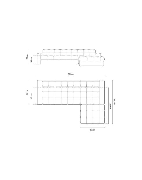 Canapé D'Angle Droit Velours Yohan 4 Places beige clair  -  236x160x72 cm