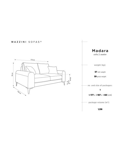Canapé Velours Madara 2 Places rouge  -  172x102x90 cm