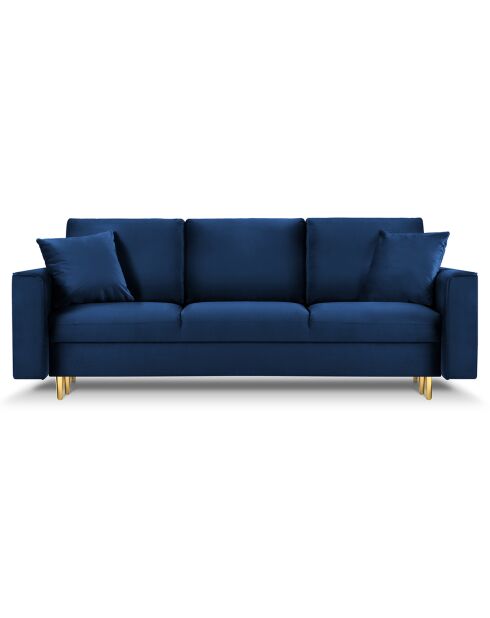 Canapé Velours Convertible Avec Coffre Cartadera 3 Places bleu roi  -  222x100x92 cm