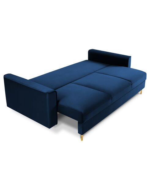 Canapé Velours Convertible Avec Coffre Cartadera 3 Places bleu roi  -  222x100x92 cm