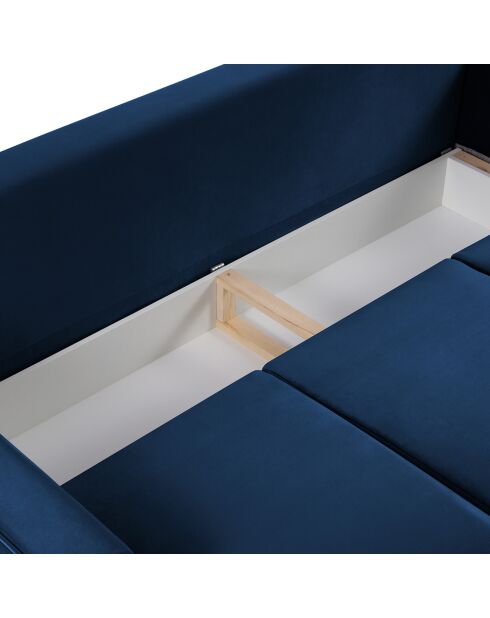Canapé Velours Convertible Avec Coffre Cartadera 3 Places bleu roi  -  222x100x92 cm