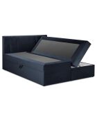 Tête de lit + Sommier Coffre/ Matelas + Surmatelas Afra bleu foncé  -  200x160x125 cm