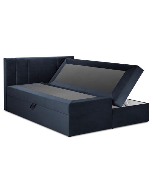 Tête de lit + Sommier Coffre/ Matelas + Surmatelas Afra bleu foncé  -  200x160x125 cm
