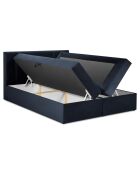 Tête de lit + Sommier Coffre/ Matelas + Surmatelas Afra bleu foncé  -  200x160x125 cm