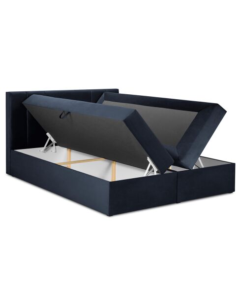 Tête de lit + Sommier Coffre/ Matelas + Surmatelas Afra bleu foncé  -  200x160x125 cm