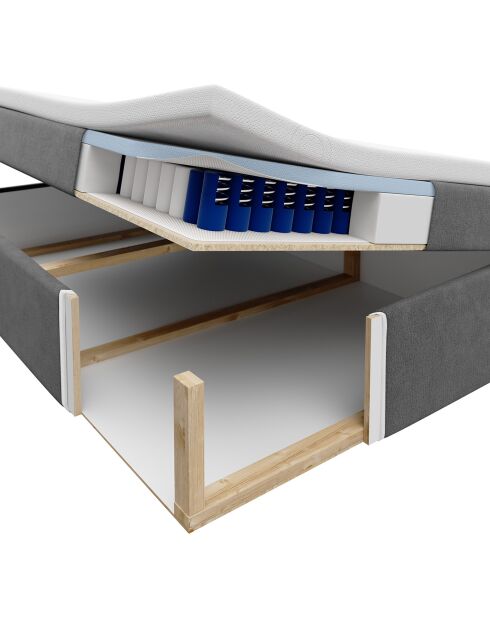 Tête de lit + Sommier Coffre/ Matelas + Surmatelas Afra bleu foncé  -  200x160x125 cm