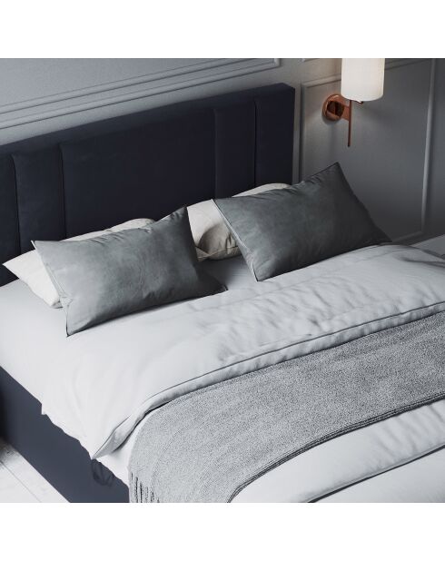 Tête de lit + Sommier Coffre/ Matelas + Surmatelas Afra bleu foncé  -  200x160x125 cm